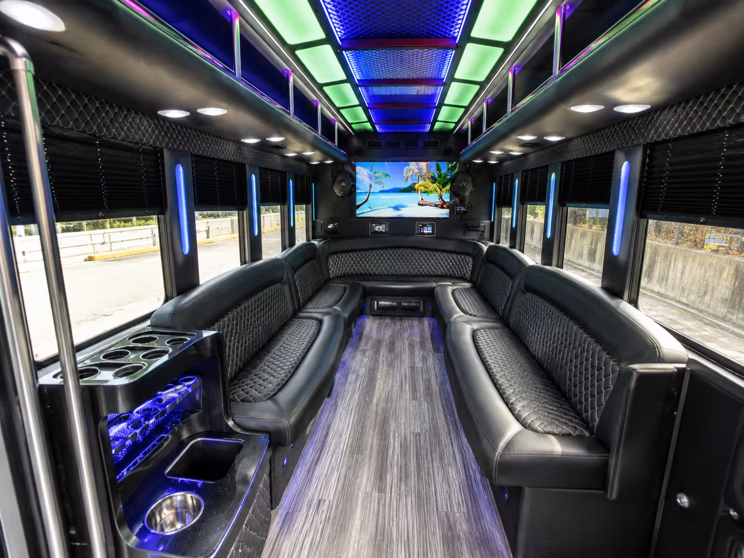 college station 18 passenger party bus inside